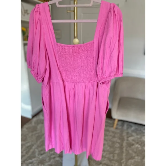 Old Navy Pink Linen Mini Dress Puff Sleeve Button Front Beach Resort Coquette XL - Picture 3 of 8